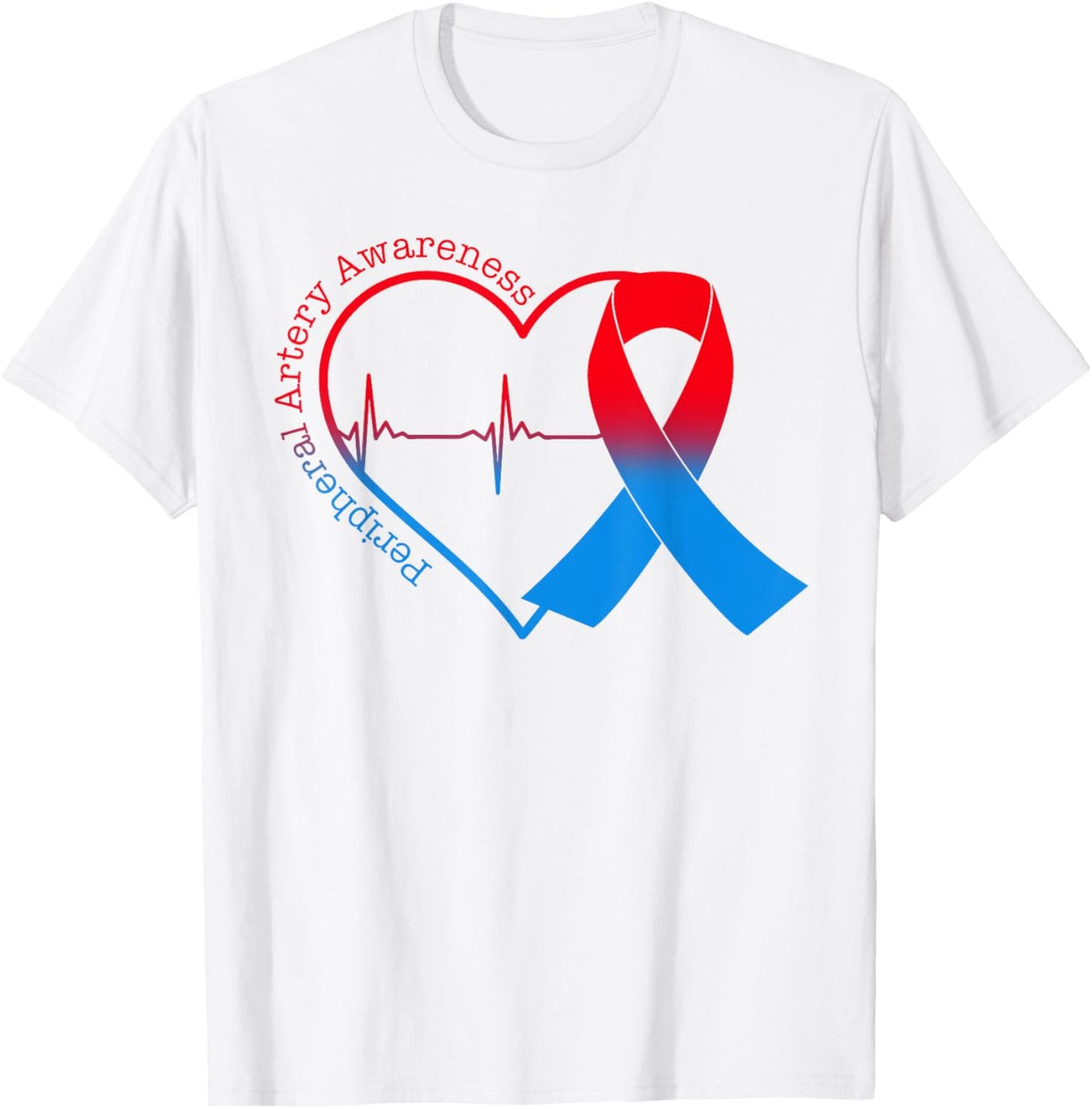Peripheral Artery Disease Heart Red & Blue Ribbon T-Shirt - T-Shirt | White