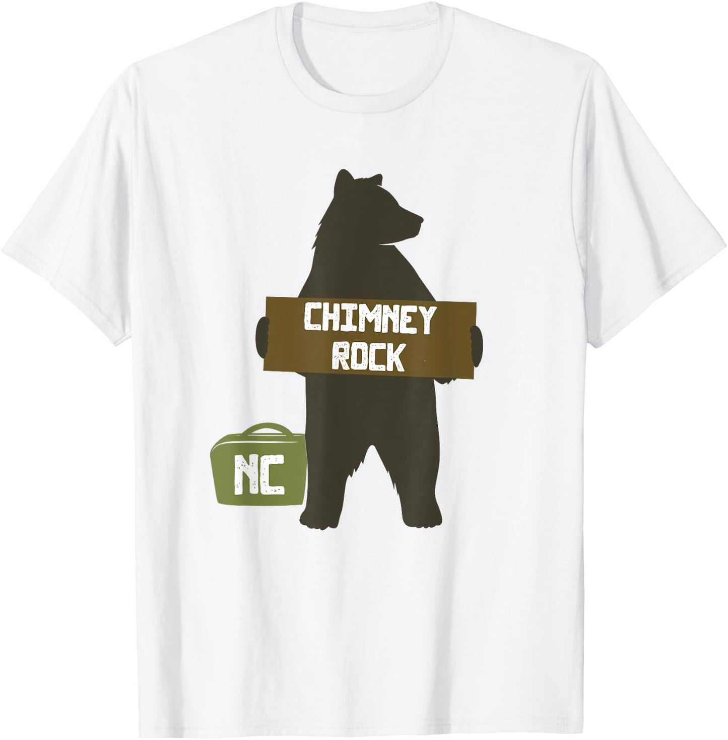 Chimney Rock North Carolina NC Cute Hitchhiking Bear T-Shirt - T-Shirt | White
