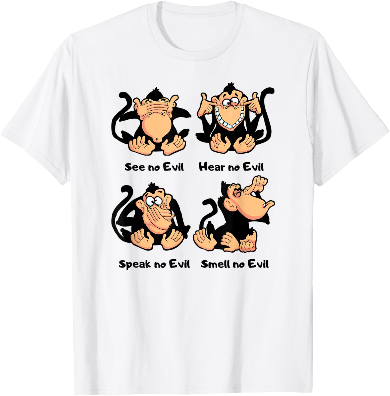 4 Wise Monkeys T-Shirt - T-Shirt | White