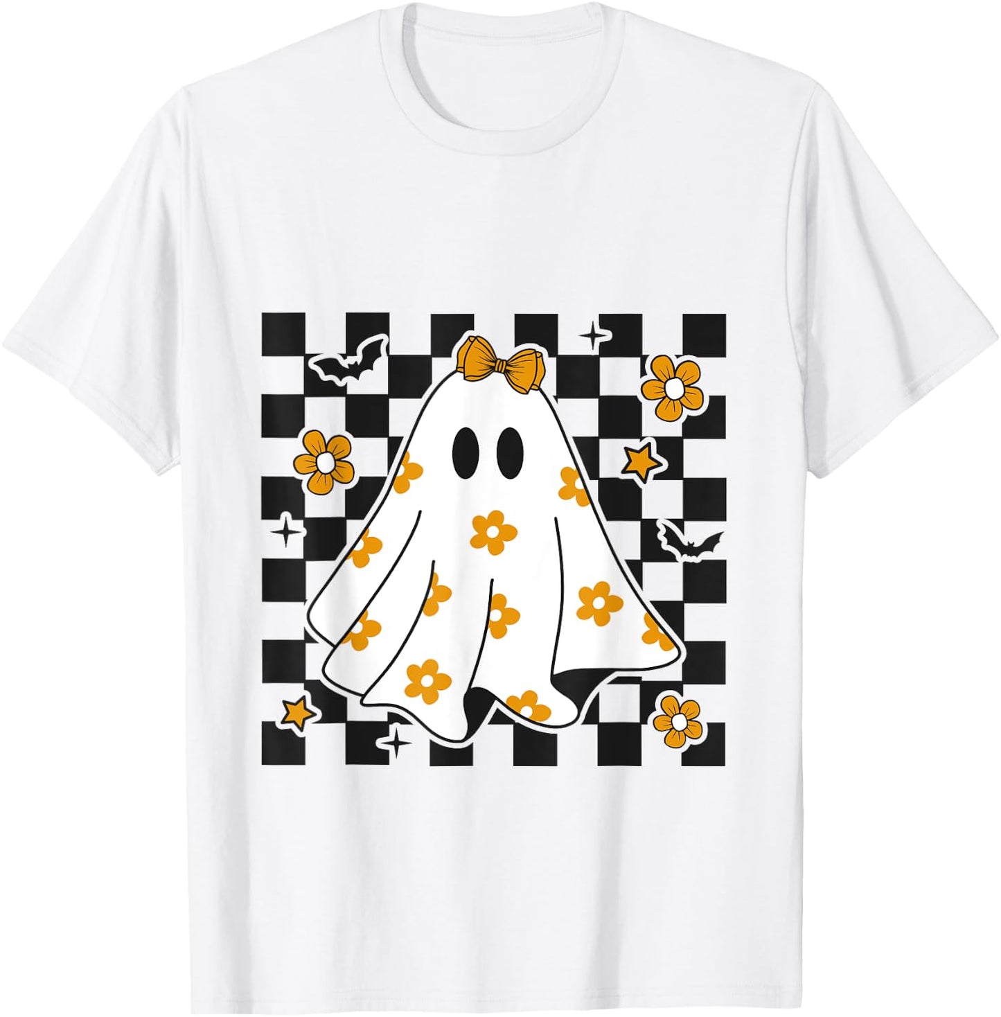 Checkered Ghost Daisy Flower Ghost Halloween Costume T-Shirt - T-Shirt | White