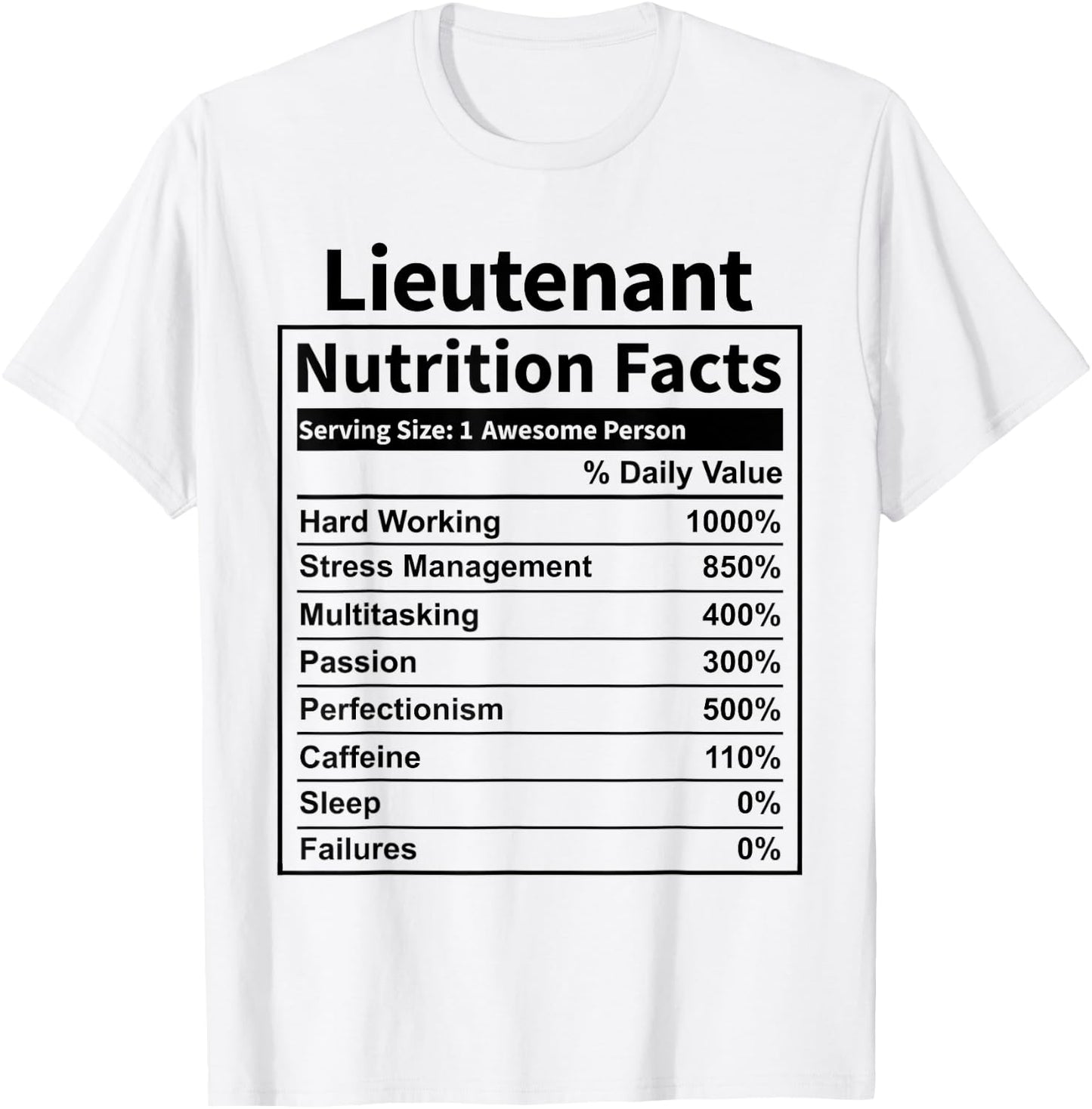 Lieutenant Nutrition Facts Funny & Women T-Shirt - T-Shirt | White