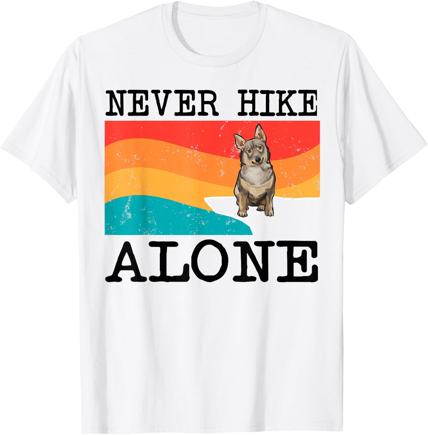 Never Hike Alone Swedish Vallhund Graphic Hiking T-Shirt - T-Shirt | White