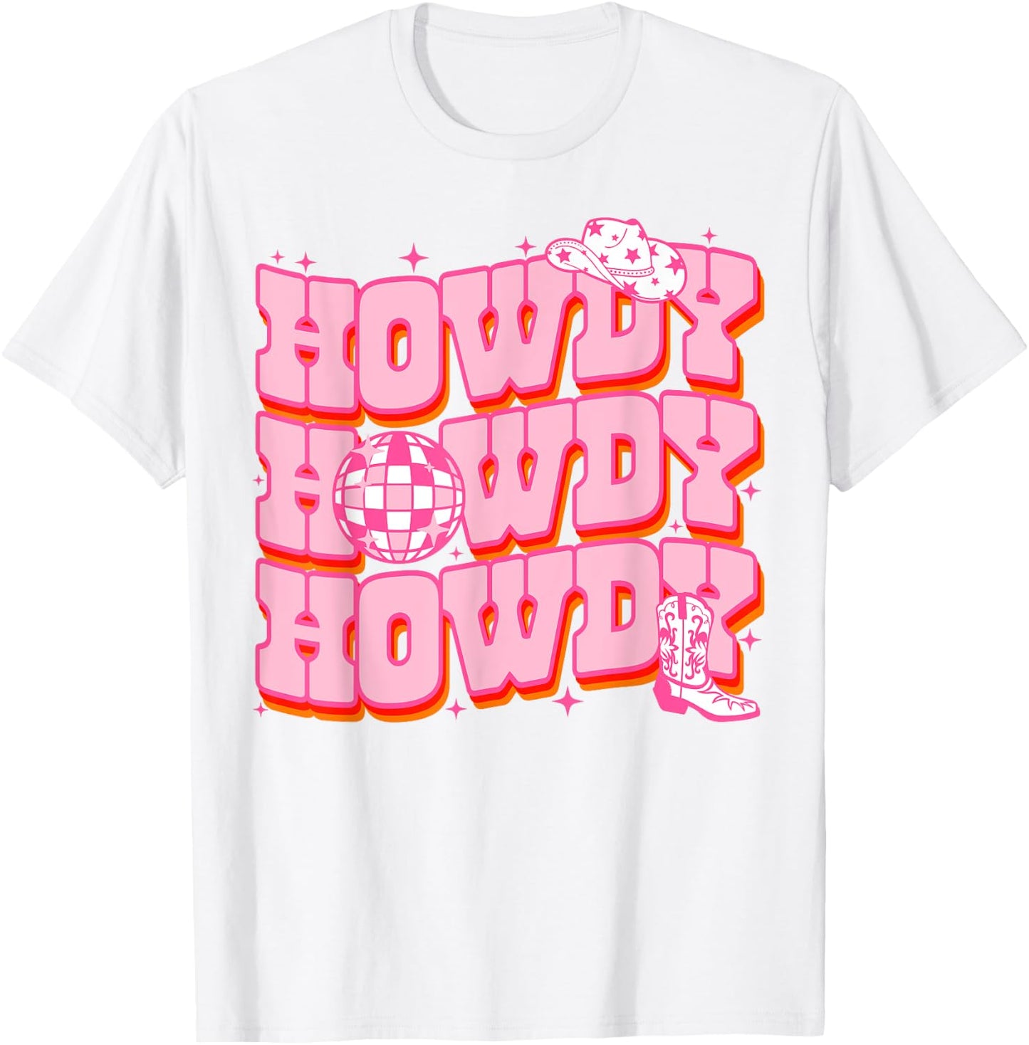 Howdy Southern Western Girl Country Rodeo Pink Cowgirl Disco T-Shirt - T-Shirt | White