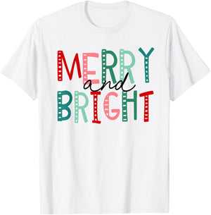 Merry and Bright Christmas Women Girls Kids Toddlers Cute T-Shirt - T-Shirt | White