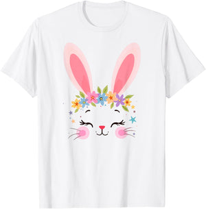 Cute Adorable Easter Bunny Face Rabbit Lover Women Floral T-Shirt - T-Shirt | White