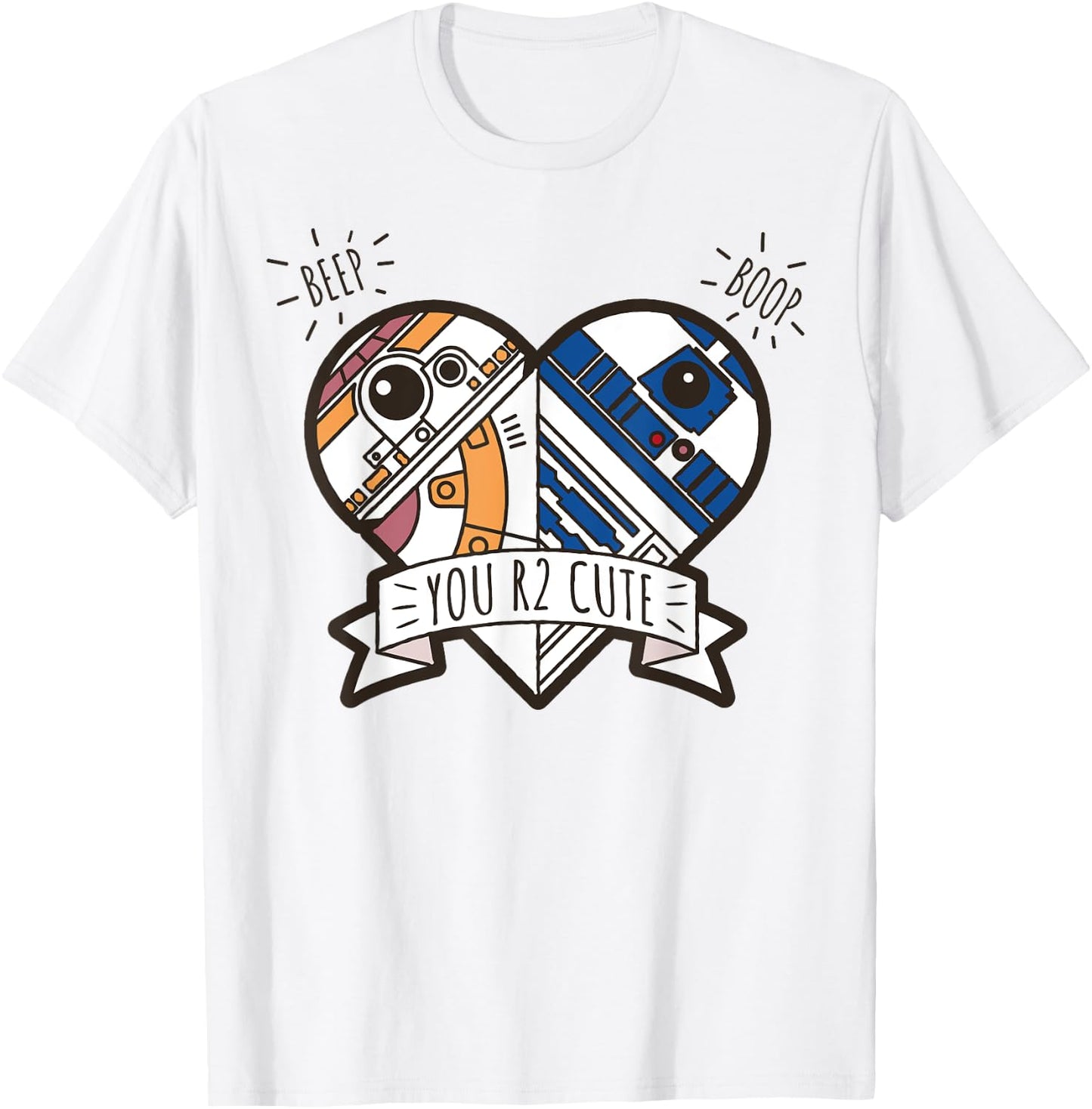 Star Wars R2-D2 BB-8 Droid Heart Valentine's Day T-Shirt - T-Shirt | White