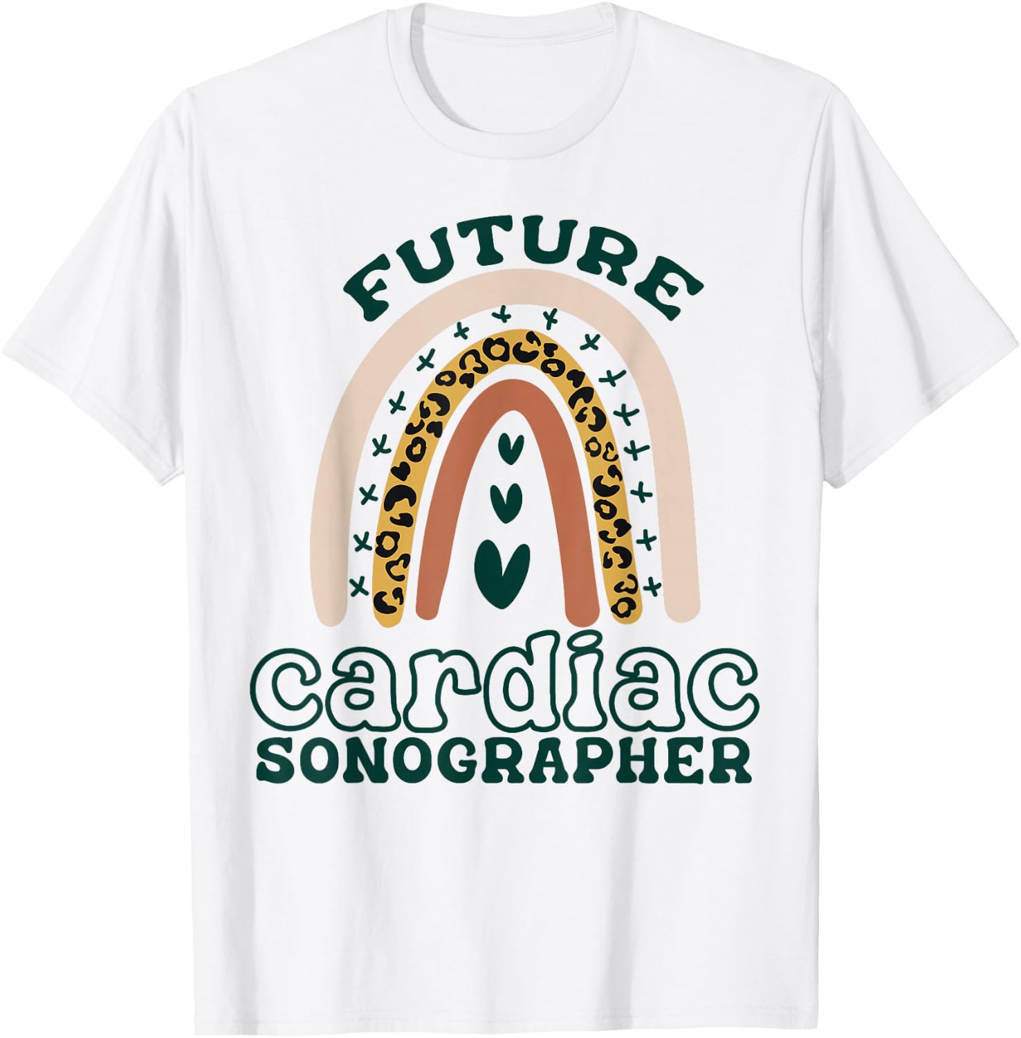Future Cardiac Sonographer Tech Boho Rainbow Leopard Cute T-Shirt - T-Shirt | White