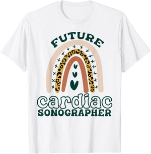 Future Cardiac Sonographer Tech Boho Rainbow Leopard Cute T-Shirt - T-Shirt | White