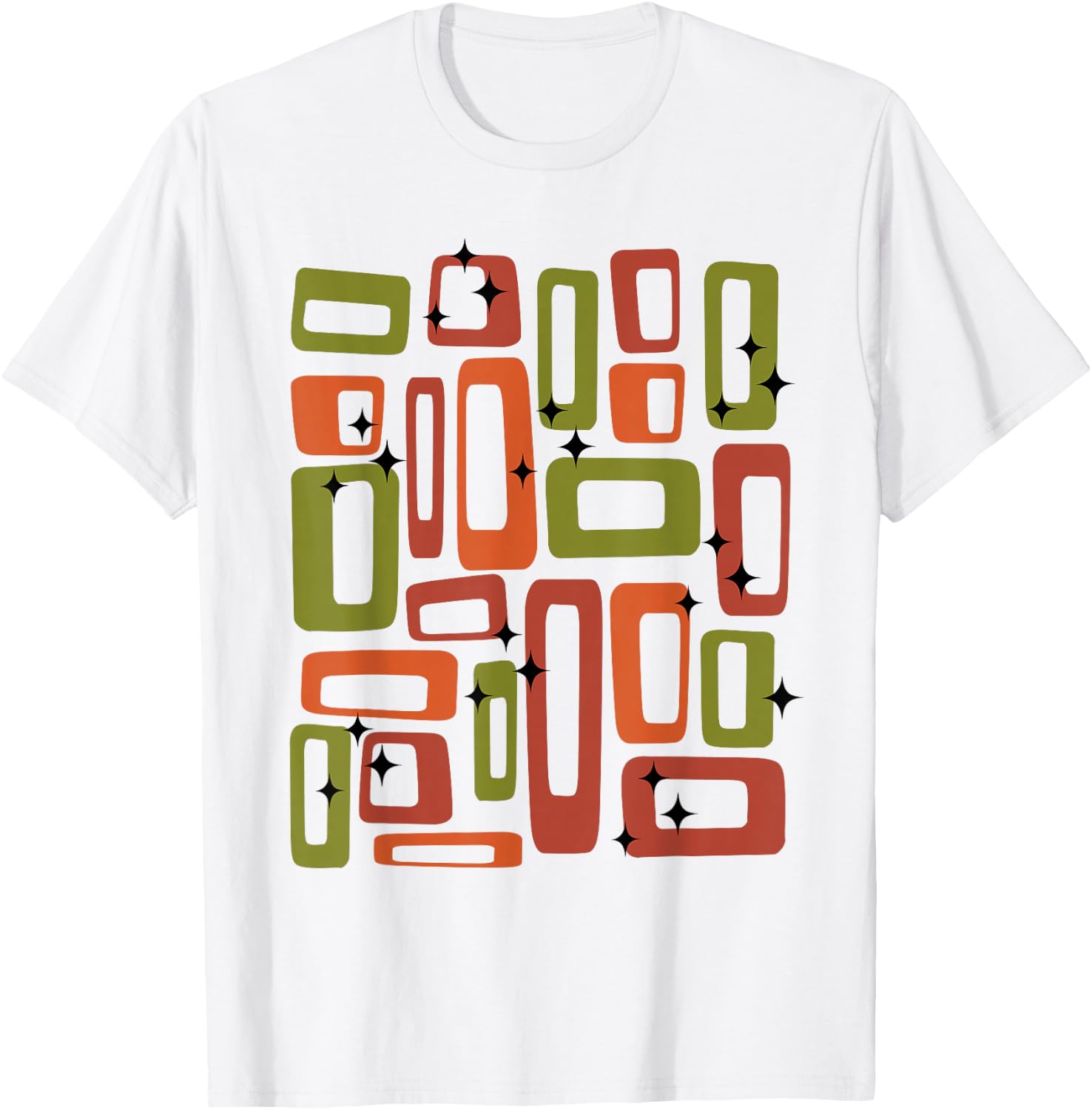 Midcentury Mid Century Retro Abstract Geometric Olive Green T-Shirt - T-Shirt | White