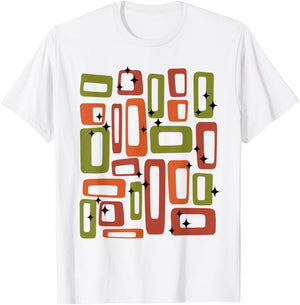 Midcentury Mid Century Retro Abstract Geometric Olive Green T-Shirt - T-Shirt | White