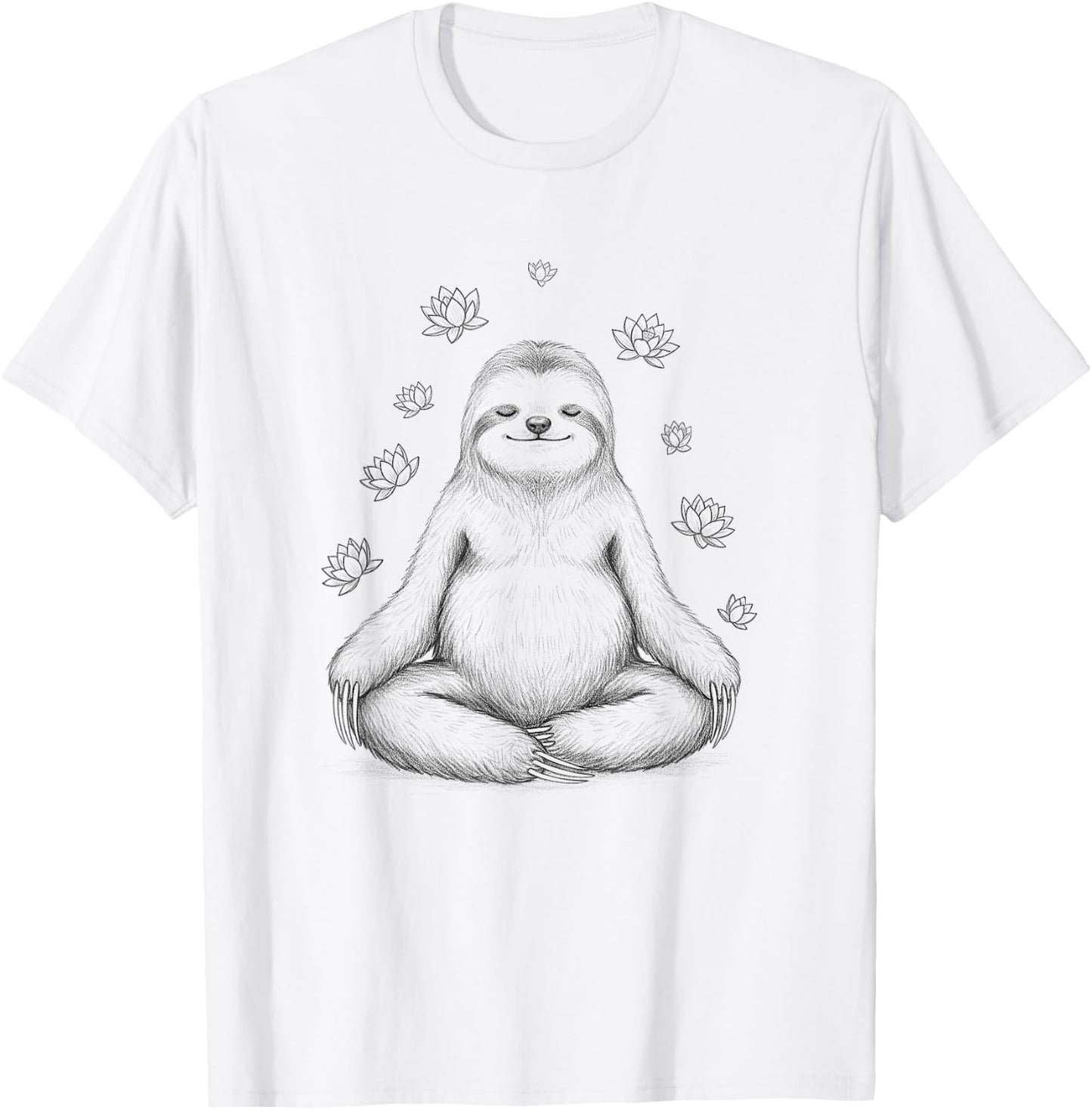 Sloth Meditation Buddhist Yoga Zen Buddha Lotus Flower T-Shirt - T-Shirt | White