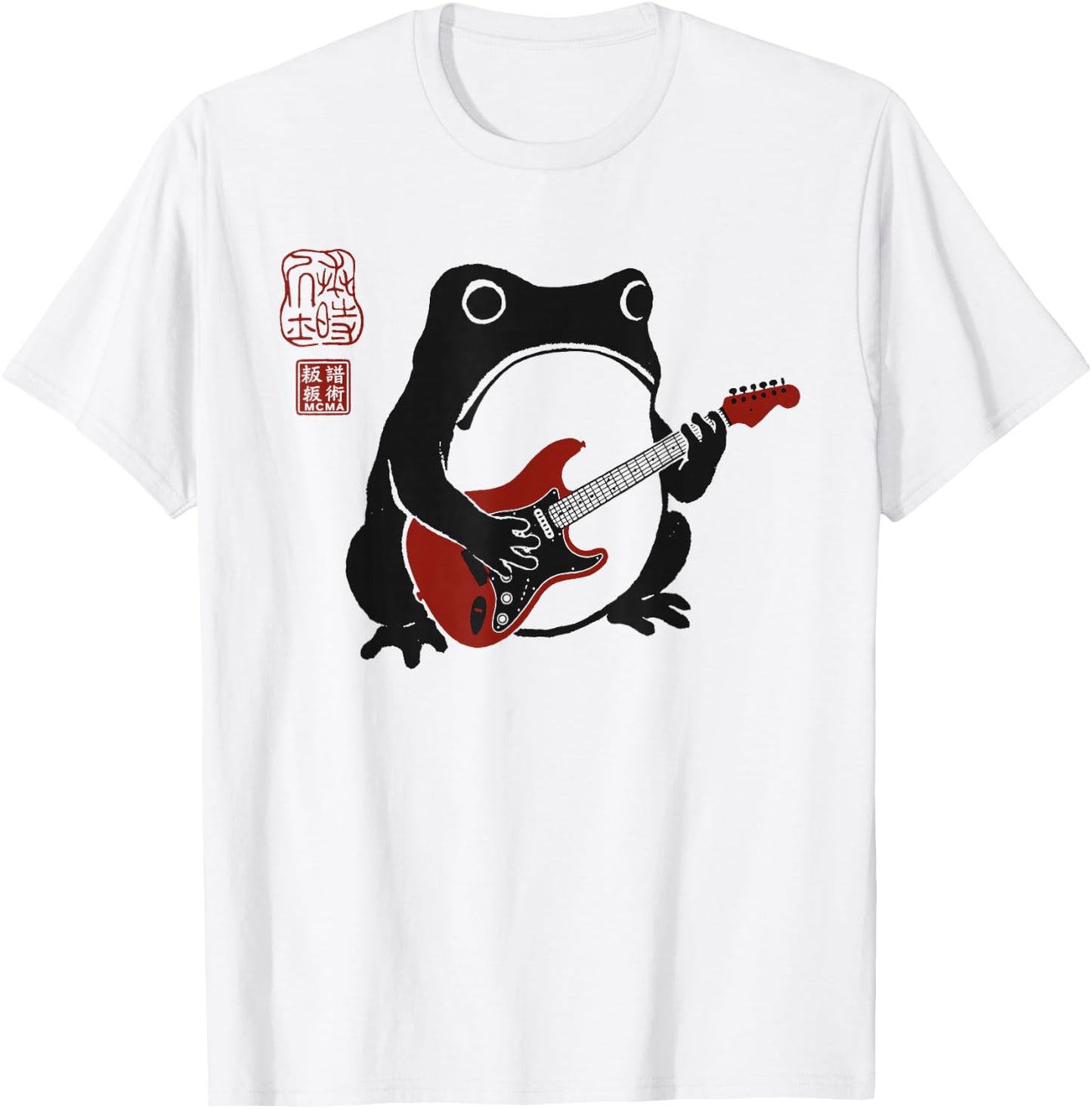 Funny Matsumoto Hoji Grumpy Frog Guitar-Player Japanese Art T-Shirt - T-Shirt | White