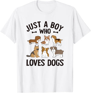 Just A Boy Who Loves Dogs Boys Toddler Puppy Dog Lover T-Shirt - T-Shirt | White
