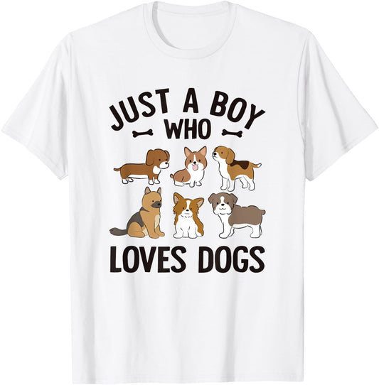 Just A Boy Who Loves Dogs Boys Toddler Puppy Dog Lover T-Shirt - T-Shirt | White