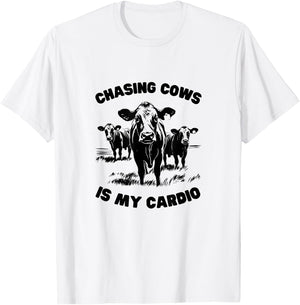 CHASING COWS IS MY CARDIO - Fun Farming T-Shirt - T-Shirt | White