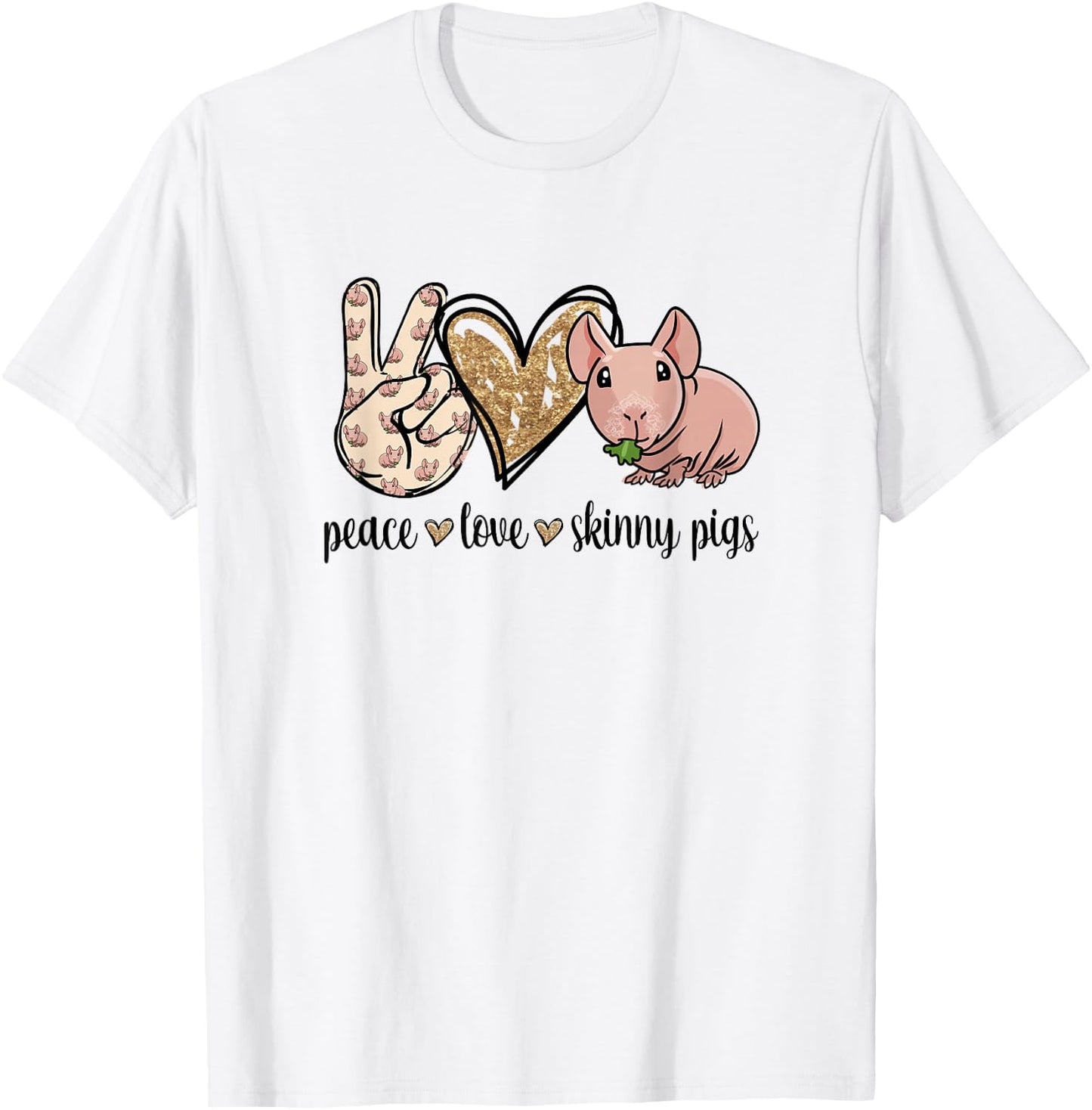 Girls Cute Funny Peace Love Hairless Guinea Pig Lover T-Shirt - T-Shirt | White
