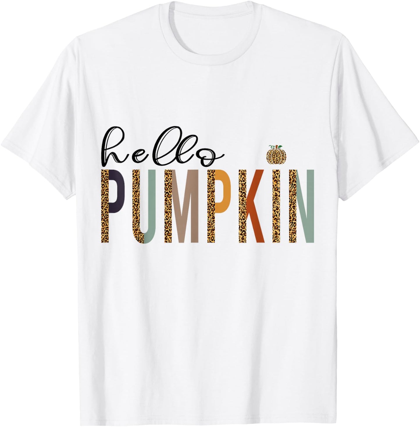 Leopard Pumpkin Hello Pumpkin Graphic Fall Halloween Costume T-Shirt - T-Shirt | White