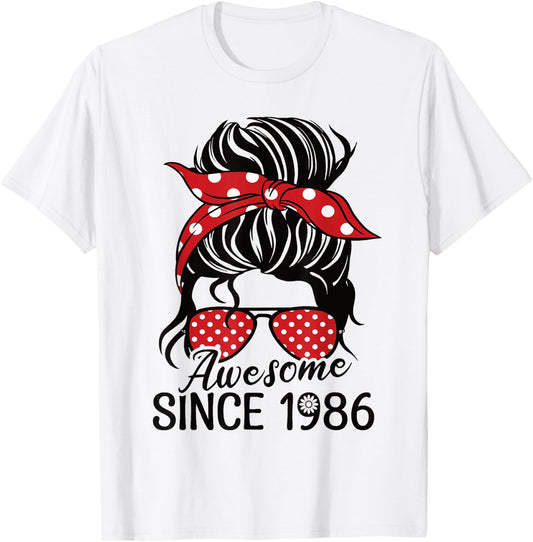 Vintage Awesome Since 1986 Woman and Girl Born 1986 T-Shirt - T-Shirt | White