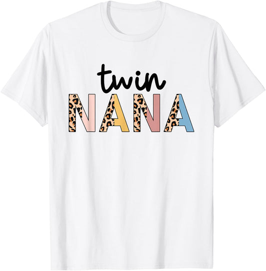 Twin Nana Leopard Grandma Nana Of Twins T-Shirt - T-Shirt | White