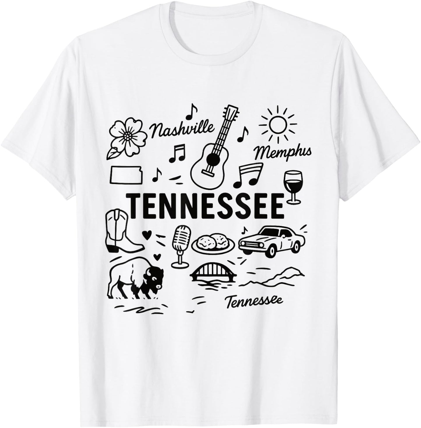 Tennessee USA State Symbols Vintage Souvenir Cute Doodle T-Shirt - T-Shirt | White