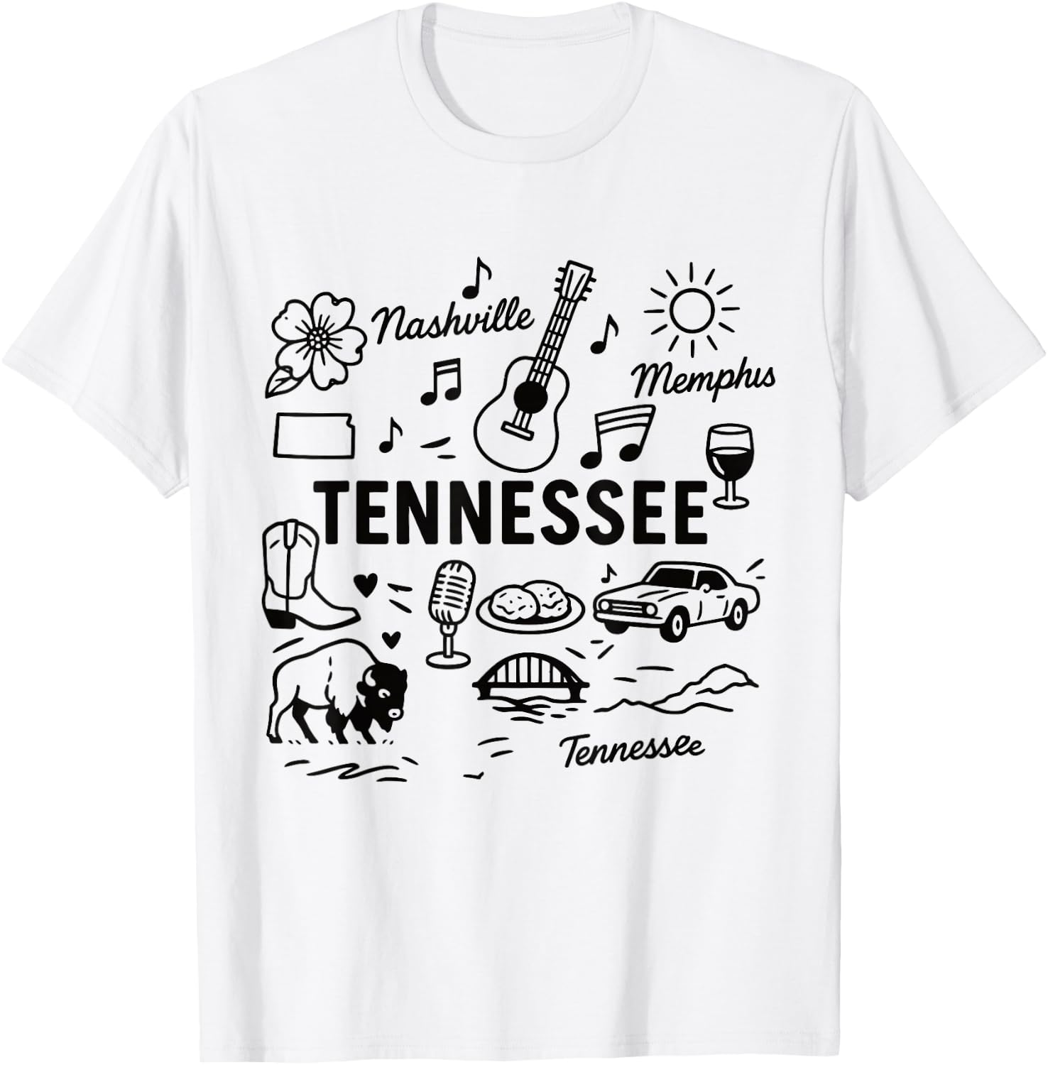 Tennessee USA State Symbols Vintage Souvenir Cute Doodle T-Shirt - T-Shirt | White
