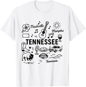 Tennessee USA State Symbols Vintage Souvenir Cute Doodle T-Shirt - T-Shirt | White