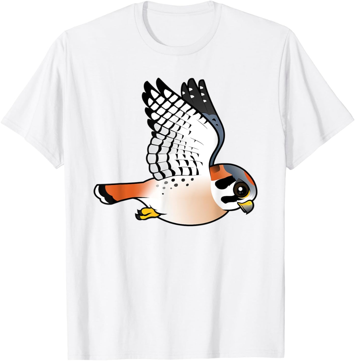 Cute Cartoon Flying Kestrel Falcon | Bird of Prey Raptor T-Shirt - T-Shirt | White
