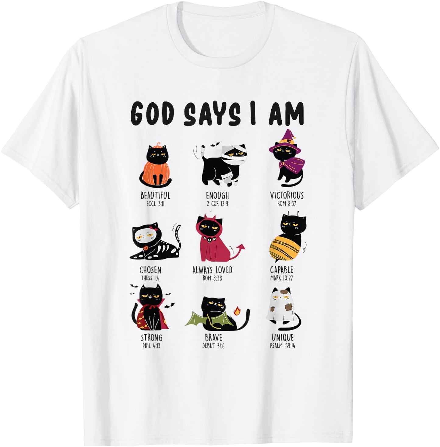 Cute God Says I Am Cat Lover Funny Christian Halloween Kids T-Shirt - T-Shirt | White