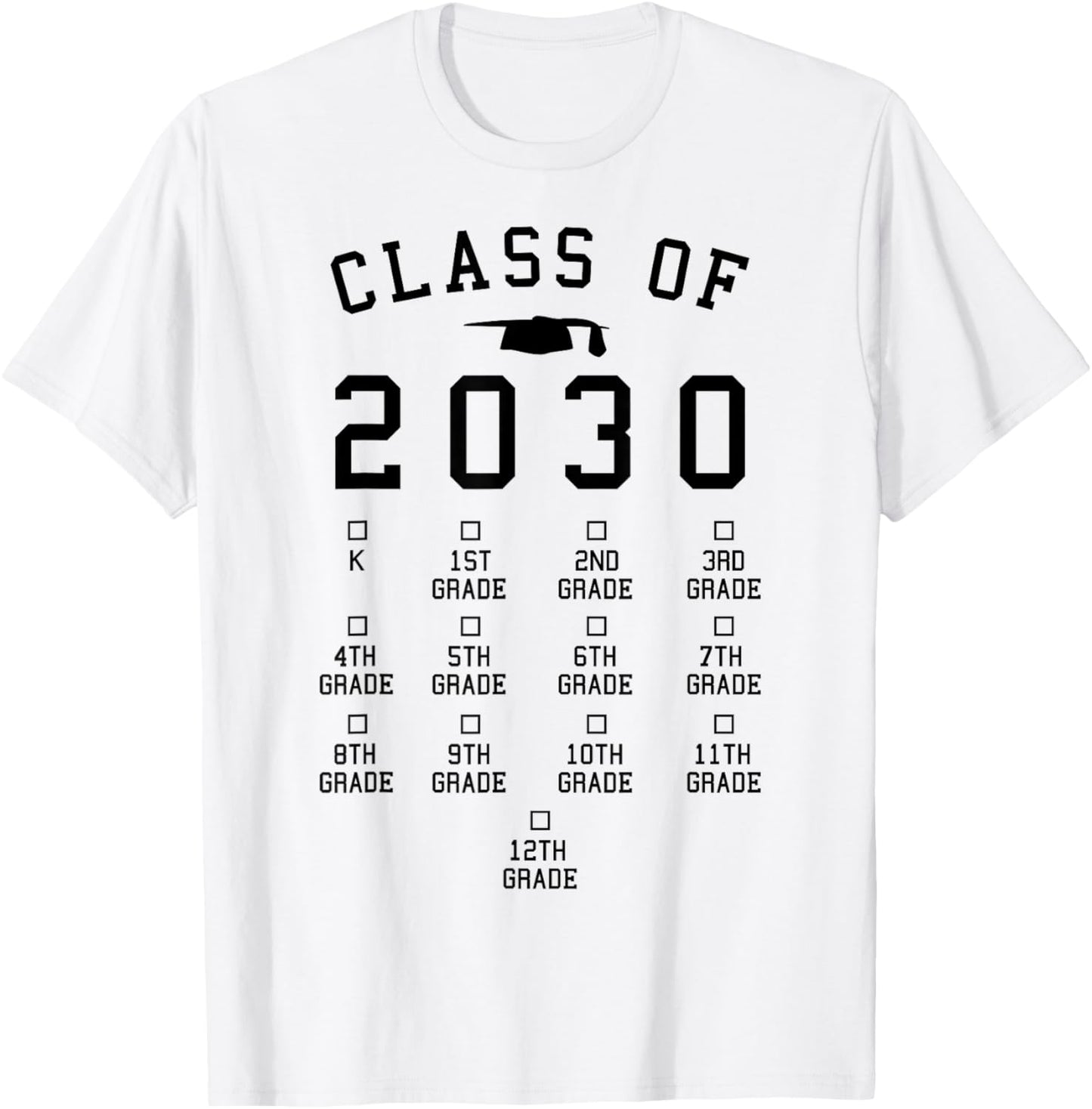 Class of 2030 Grow with me shirt with space for checkmarks T-Shirt - T-Shirt | White