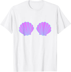Mermaid Purple Seashell Bra Cartoon Bikini Costume T-Shirt - T-Shirt | White