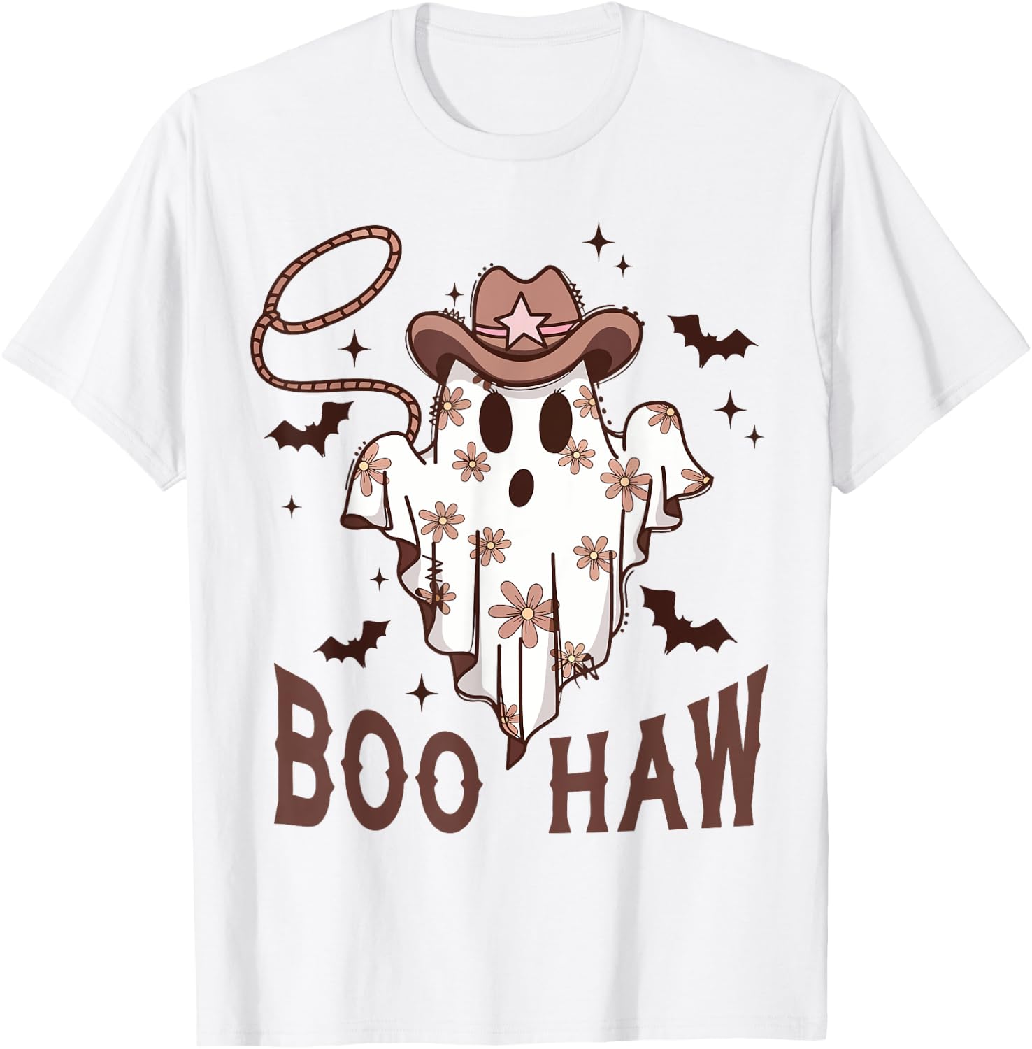 Boo Haw Cute Ghost Funny Cowboy Cowgirl Western Halloween T-Shirt - T-Shirt | White
