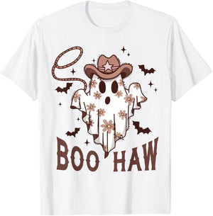Boo Haw Cute Ghost Funny Cowboy Cowgirl Western Halloween T-Shirt - T-Shirt | White