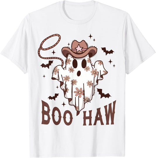 Boo Haw Cute Ghost Funny Cowboy Cowgirl Western Halloween T-Shirt - T-Shirt | White