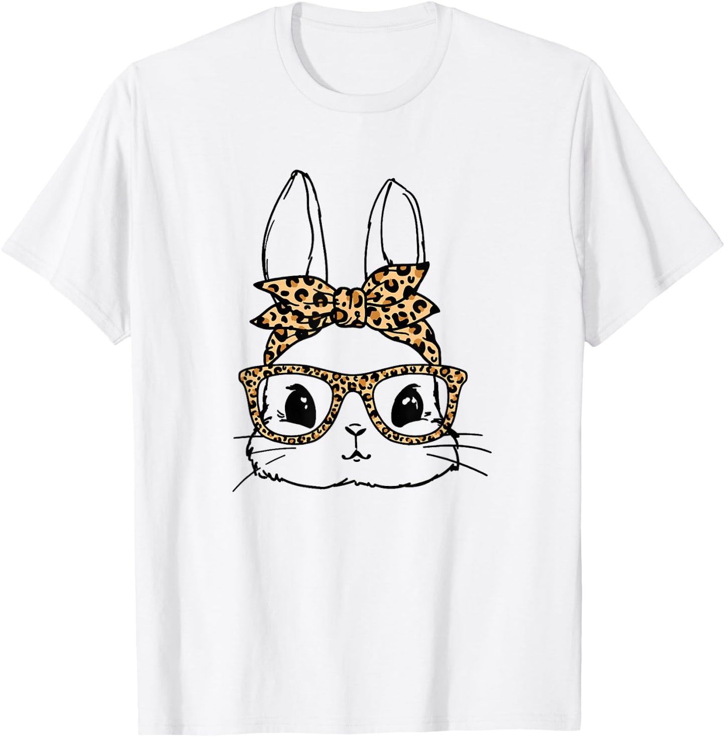 Cute Bunny Face Leopard Glasses Bandana Easter Christian T-Shirt - T-Shirt | White
