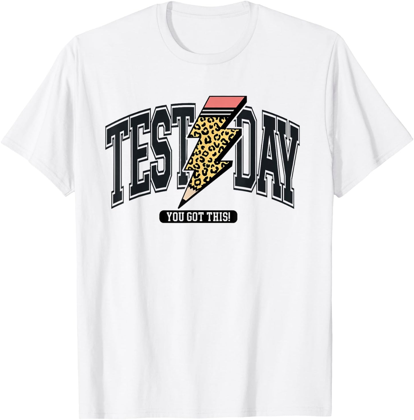 Vintage Test Day You Got This Leopard Lightning Bolt Pencil T-Shirt - T-Shirt | White