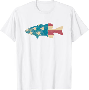 Largemouth Bass Fishing - American Flag Fishing T-Shirt - T-Shirt | White