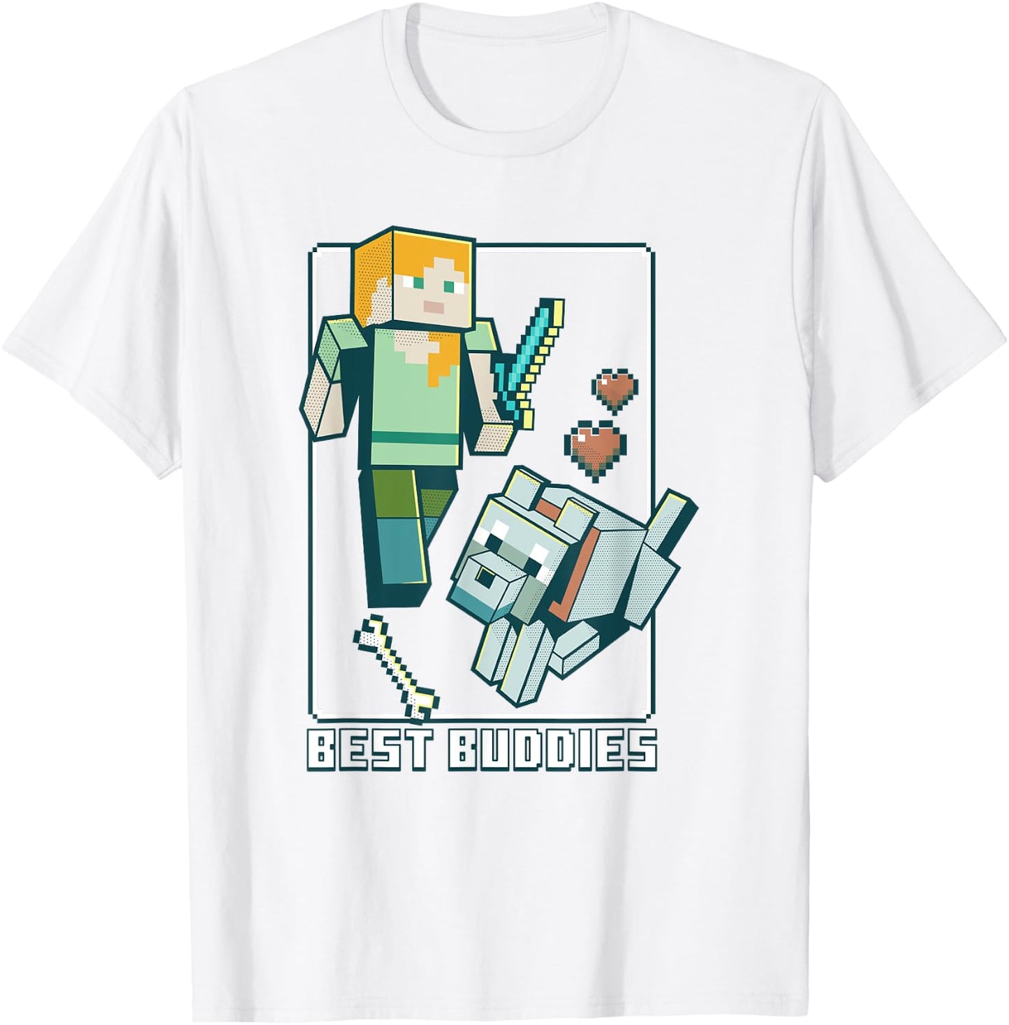 Minecraft Alex and Wolf Best Buddies T-Shirt - T-Shirt | White