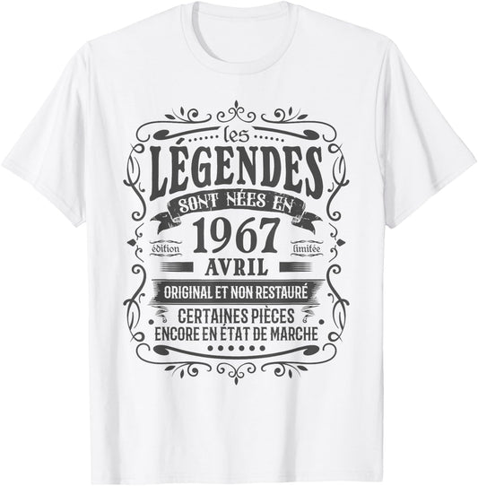 Avril 1967 Anniversaire 58 ans Homme Né En Avril 1967 Humour T-Shirt - T-Shirt | White