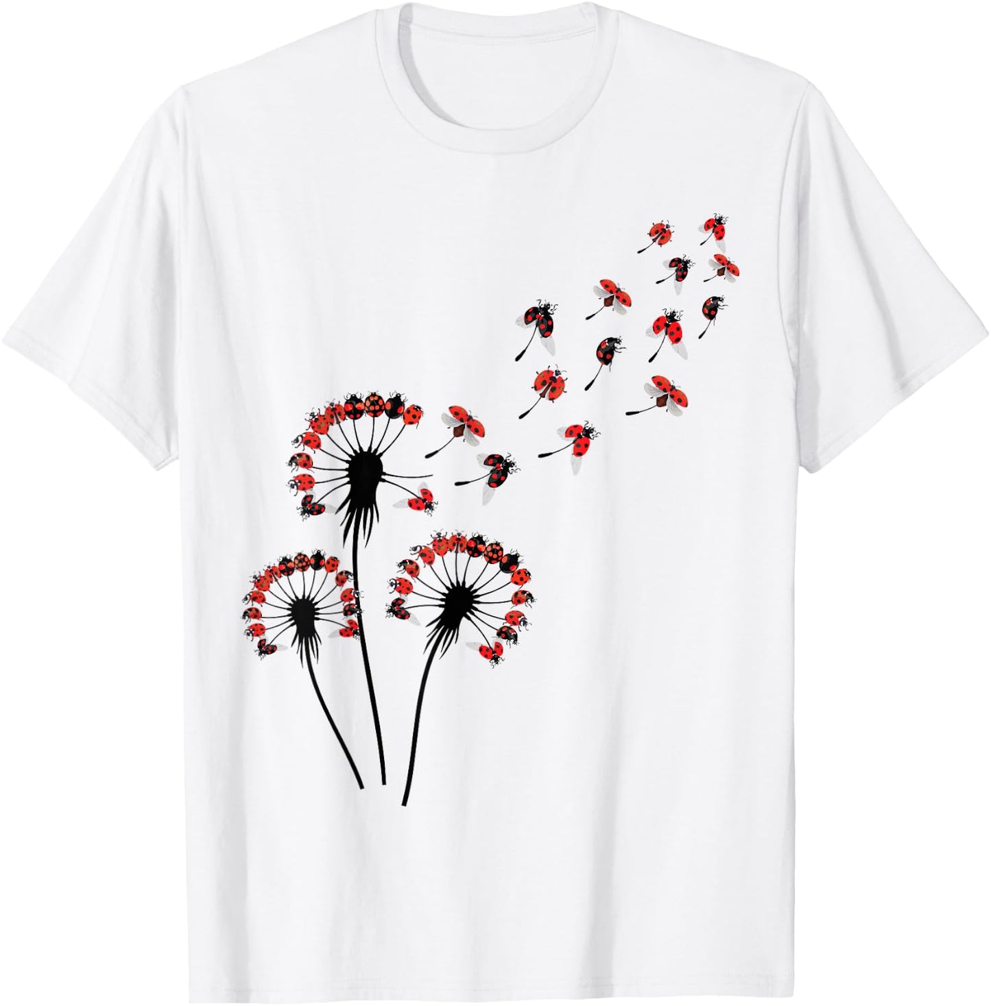 Flower Dandelion Ladybugs Shirt for Ladybug Lover | Ladybug T-Shirt - T-Shirt | White