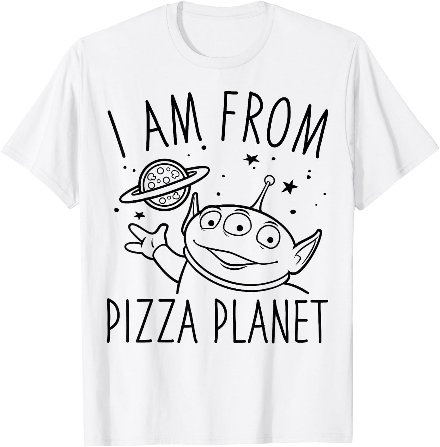 Disney Pixar Toy Story Alien I Am From Pizza Planet Line Art T-Shirt - T-Shirt | White