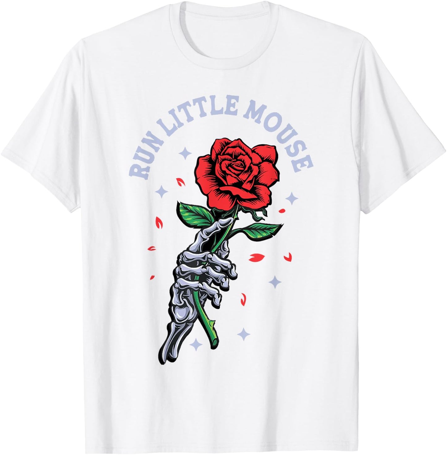 Run Little Mouse Skeleton Hand Rose T-Shirt - T-Shirt | White