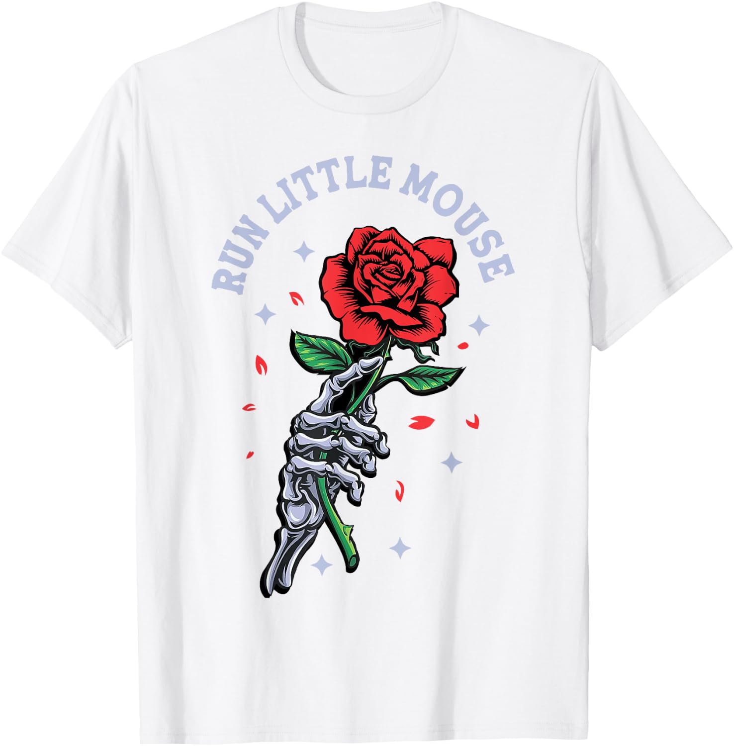 Run Little Mouse Skeleton Hand Rose T-Shirt - T-Shirt | White