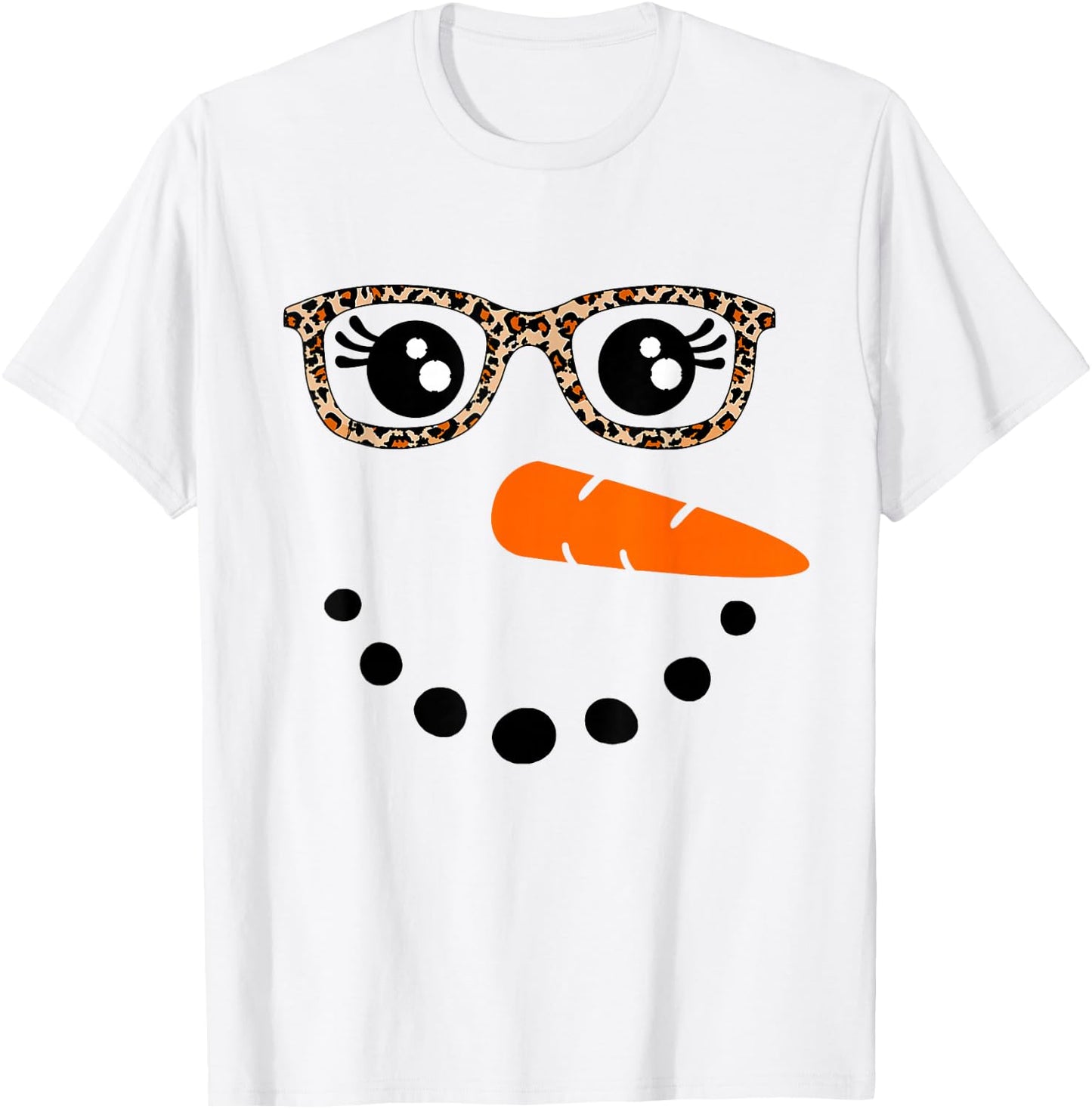 Winter Snowman Face Leopard Eyelashes Christmas Girls T-Shirt - T-Shirt | White