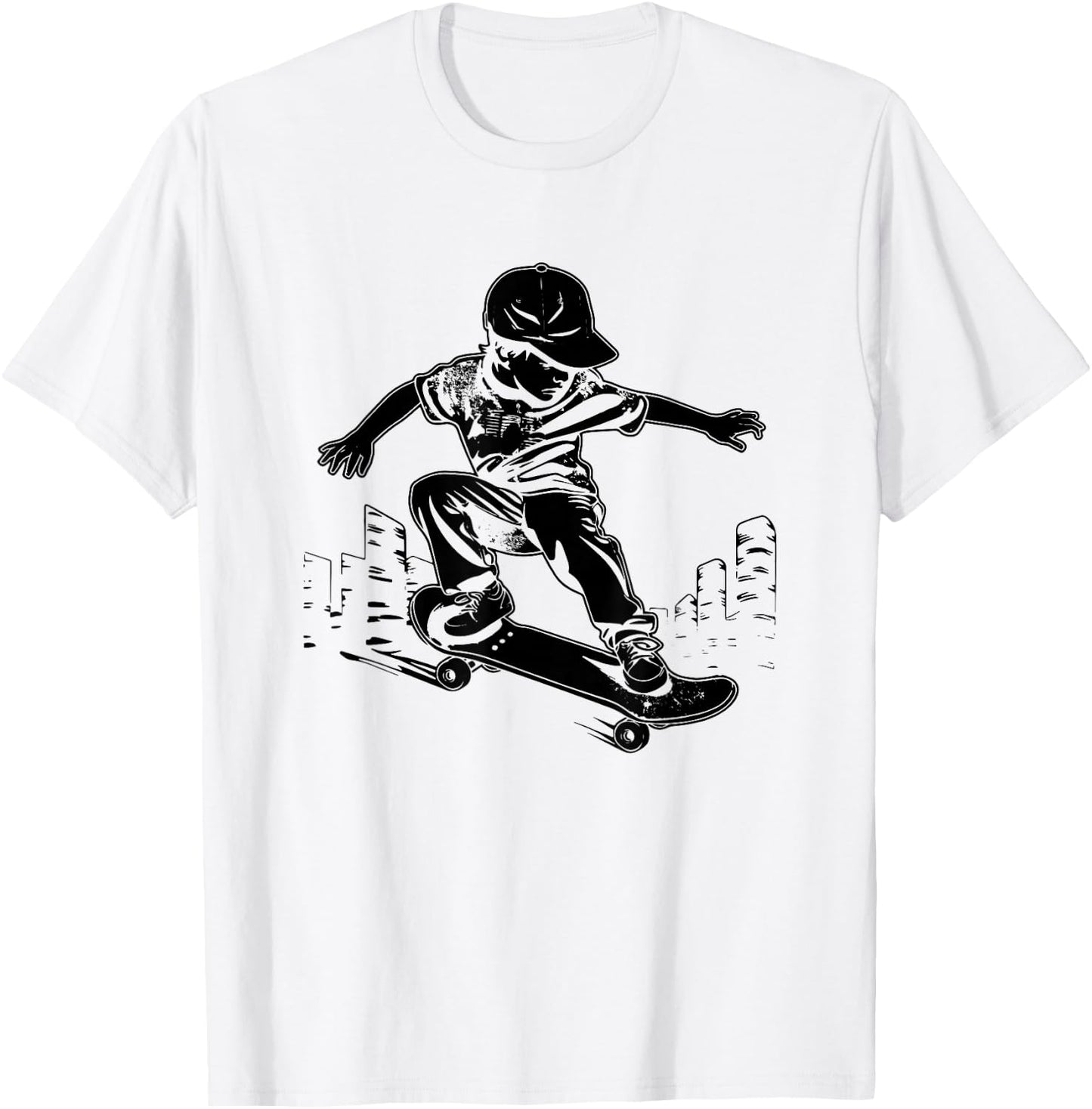 Skateboarding Boy Skater , white, S T-Shirt - T-Shirt | White