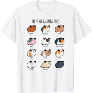 Cute Types of Guinea Pigs Abyssinian Silkie and Texel T-Shirt - T-Shirt | White