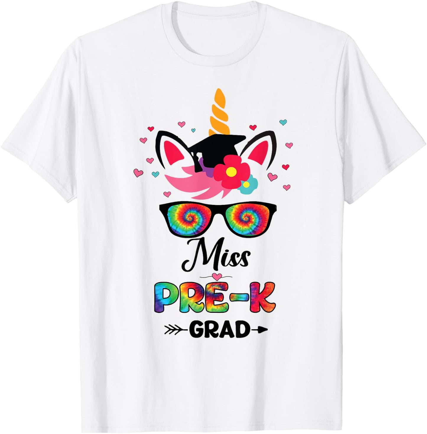 Unicorn Miss Pre-k Grad with Glasses Preschool Graduation T-Shirt - T-Shirt | White
