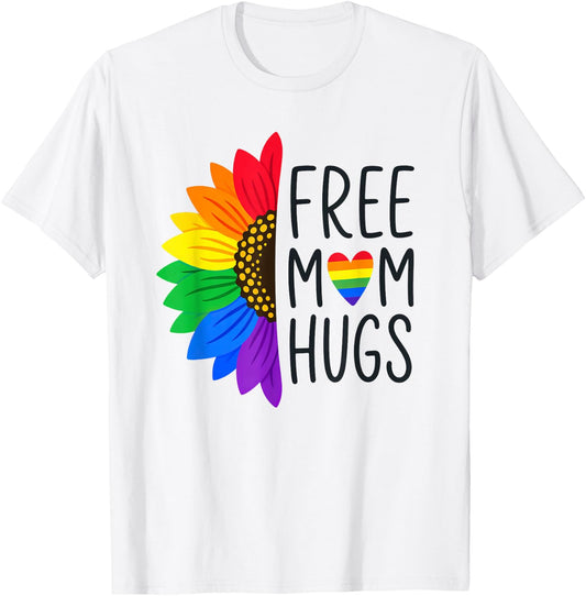 Free Mom Hugs - LGBT Rainbow Sunflower T-Shirt - T-Shirt | White