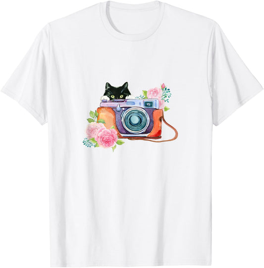 Photography and Cat Lover T Shirt - Photographer Camera Women Girls Kids T-Shirt - T-Shirt | White