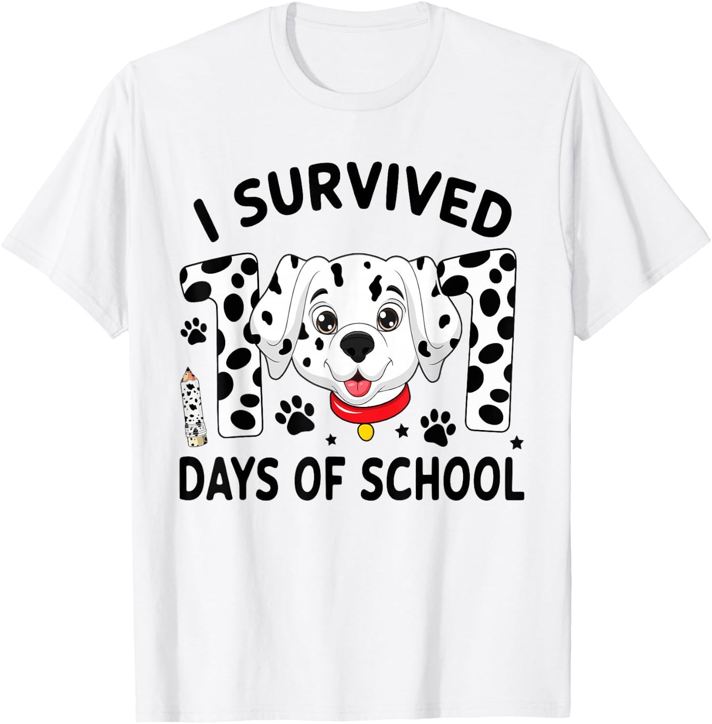 I Survived 100 Days Of School Dalmatian Dog Teacher Kids T-Shirt - T-Shirt | White