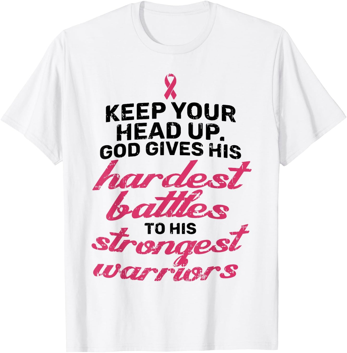 Breast Cancer Awareness Shirt Pink Ribbon Keep Your Head Up T-Shirt - T-Shirt | White